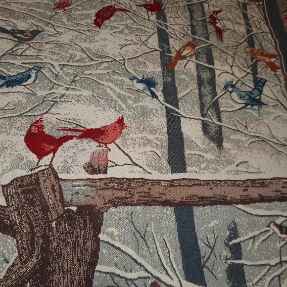 Bob Timberlake Home Collection Tapestry Throw Blanket Winter Birds Made USA - Picture 4 of 5